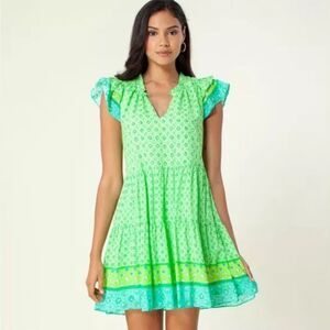 Hale Bob Cotton Vacation Resort Dress Pockets And Ruffles Size S